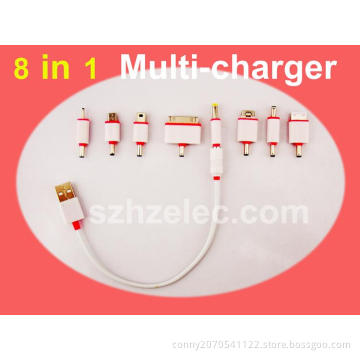 	Free shipping Multi-Function 8 in 1 usb charge cable for ipone samsung nokia sony-ericsson mp3 mp4 camera